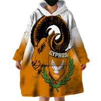 Personalised Cyprus Independence Day Wearable Blanket Hoodie Coat Of Arms With Cypriot Mouflon Gradient Style - Wonder Print Shop