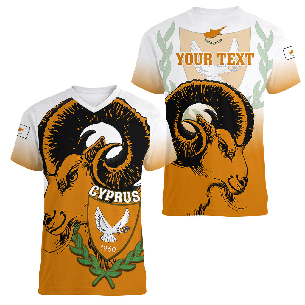 Personalised Cyprus Independence Day Women V Neck T Shirt Coat Of Arms With Cypriot Mouflon Gradient Style - Wonder Print Shop