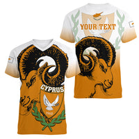 Personalised Cyprus Independence Day Women V Neck T Shirt Coat Of Arms With Cypriot Mouflon Gradient Style - Wonder Print Shop