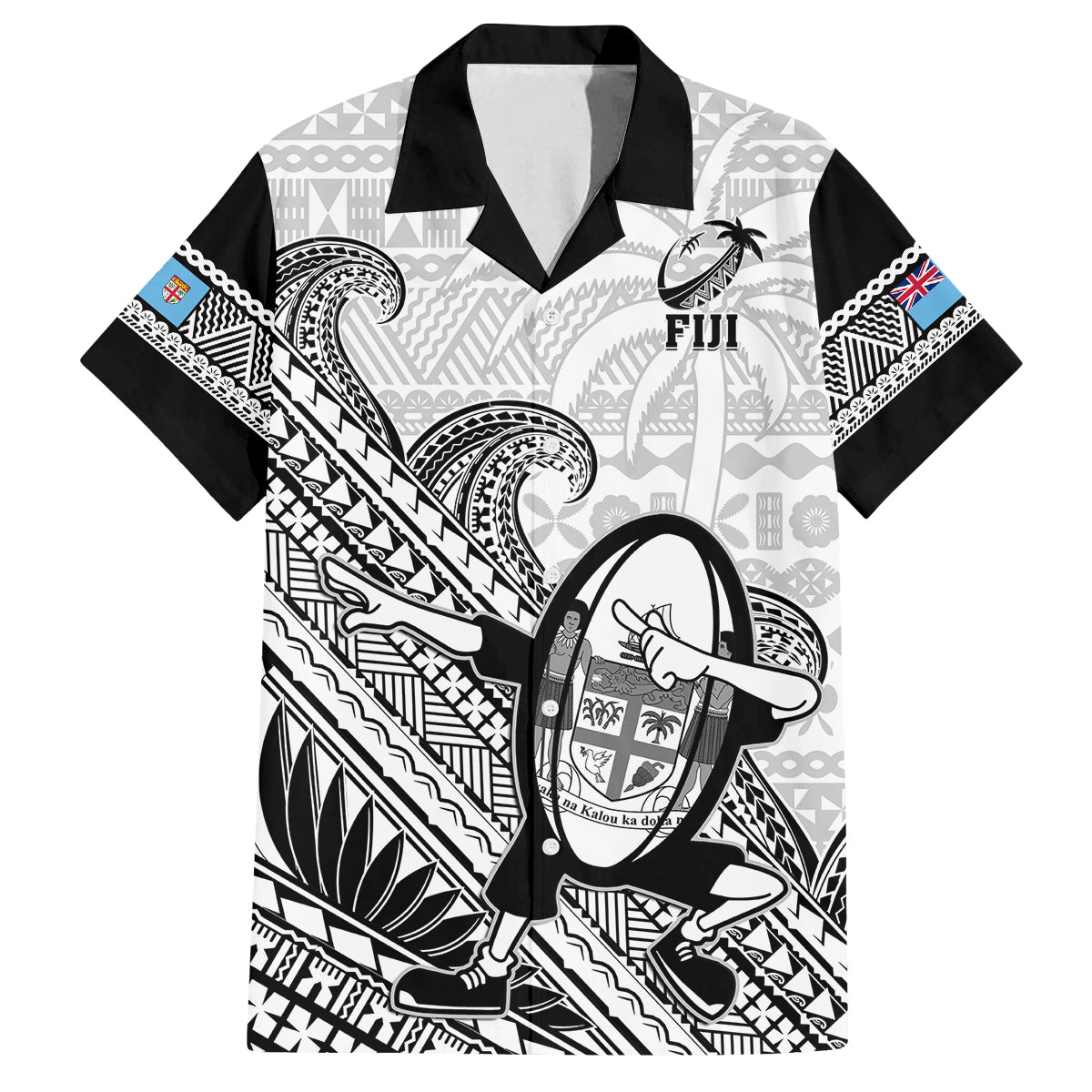 Fiji Tapa Rugby Kid Hawaiian Shirt Flying Fijian 2023 World Cup With Dabbing Ball - Wonder Print Shop