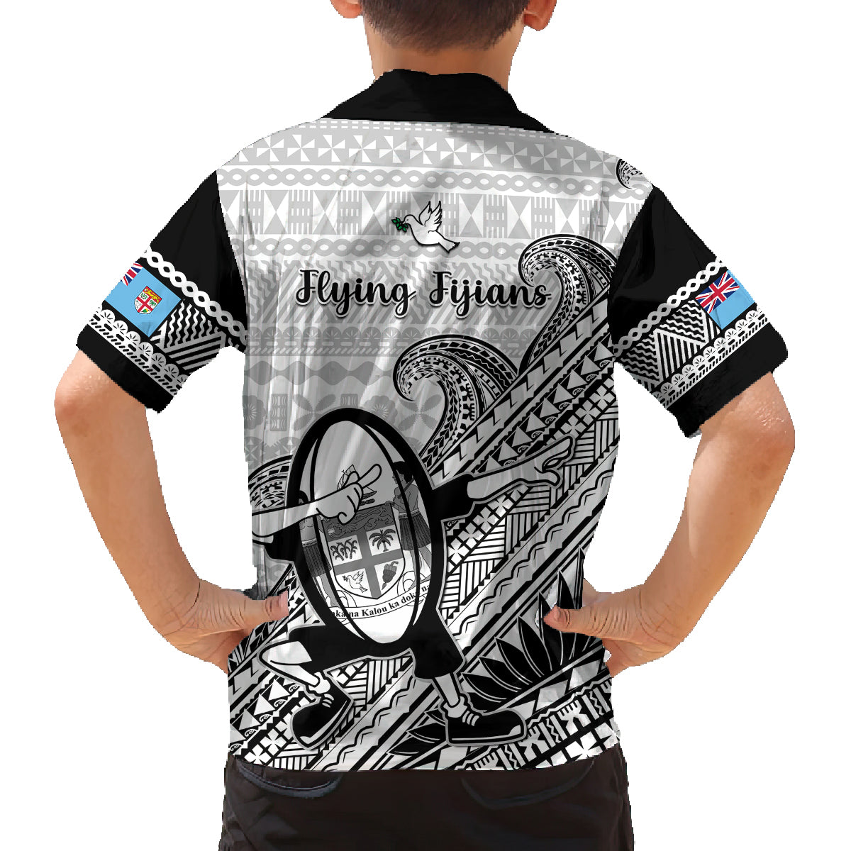 Fiji Tapa Rugby Kid Hawaiian Shirt Flying Fijian 2023 World Cup With Dabbing Ball - Wonder Print Shop