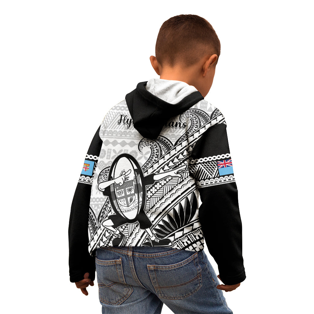 Fiji Tapa Rugby Kid Hoodie Flying Fijian 2023 World Cup With Dabbing Ball - Wonder Print Shop