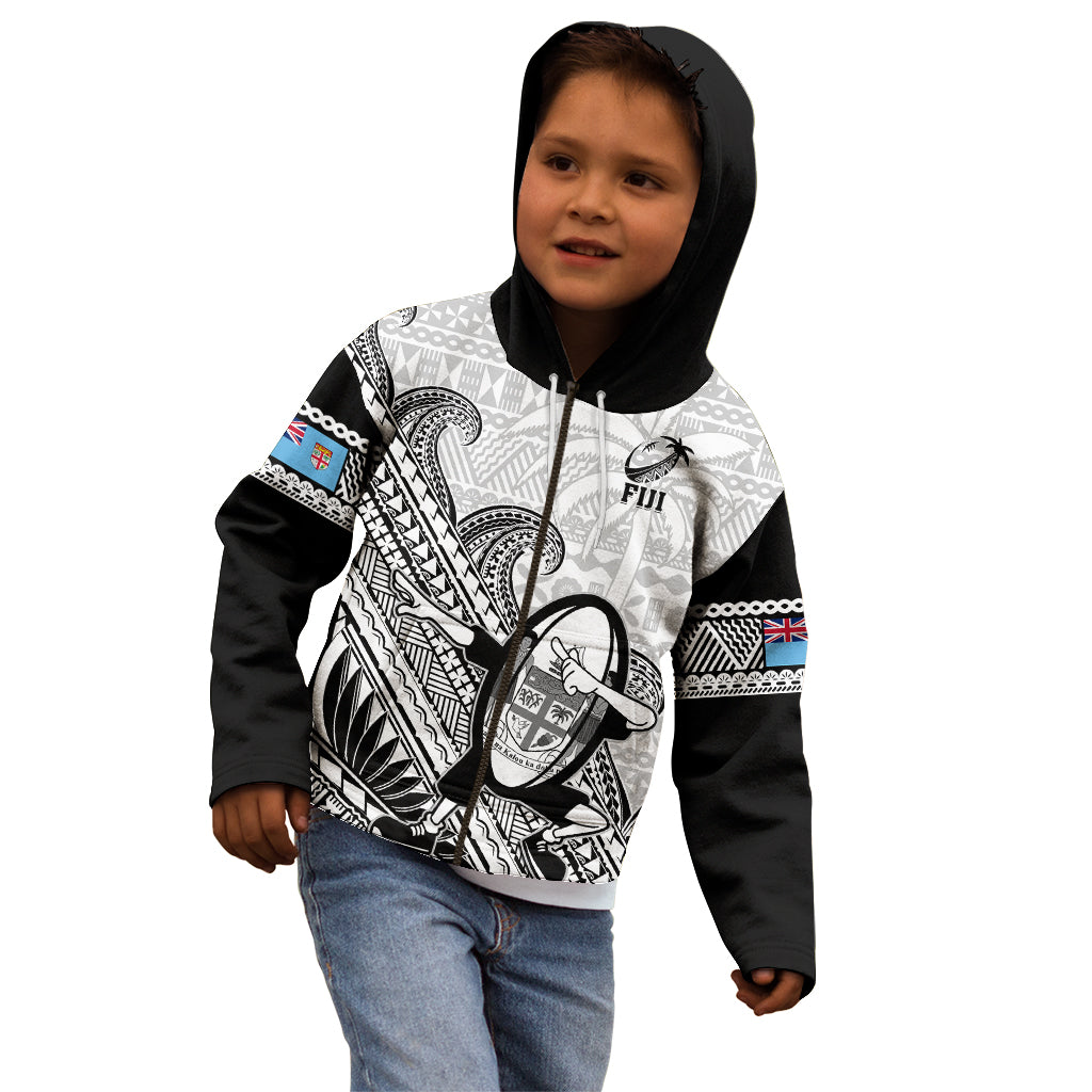 Fiji Tapa Rugby Kid Hoodie Flying Fijian 2023 World Cup With Dabbing Ball - Wonder Print Shop