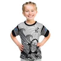 Fiji Tapa Rugby Kid T Shirt Flying Fijian 2023 World Cup With Dabbing Ball - Wonder Print Shop