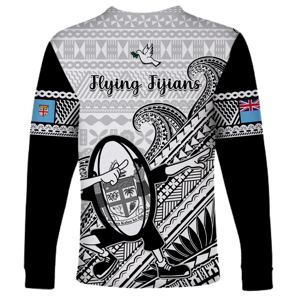 Fiji Tapa Rugby Long Sleeve Shirt Flying Fijian 2023 World Cup With Dabbing Ball - Wonder Print Shop