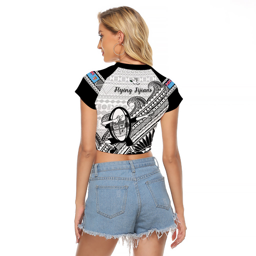 Fiji Tapa Rugby Raglan Cropped T Shirt Flying Fijian 2023 World Cup With Dabbing Ball - Wonder Print Shop