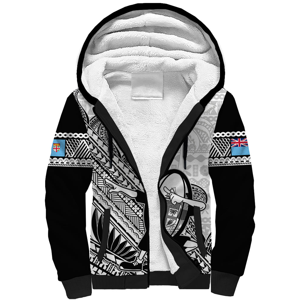 Fiji Tapa Rugby Sherpa Hoodie Flying Fijian 2023 World Cup With Dabbing Ball - Wonder Print Shop