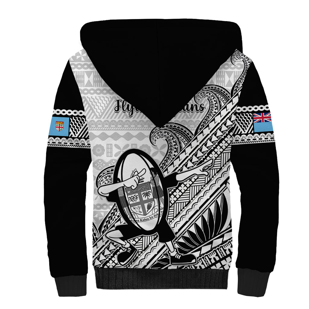 Fiji Tapa Rugby Sherpa Hoodie Flying Fijian 2023 World Cup With Dabbing Ball - Wonder Print Shop