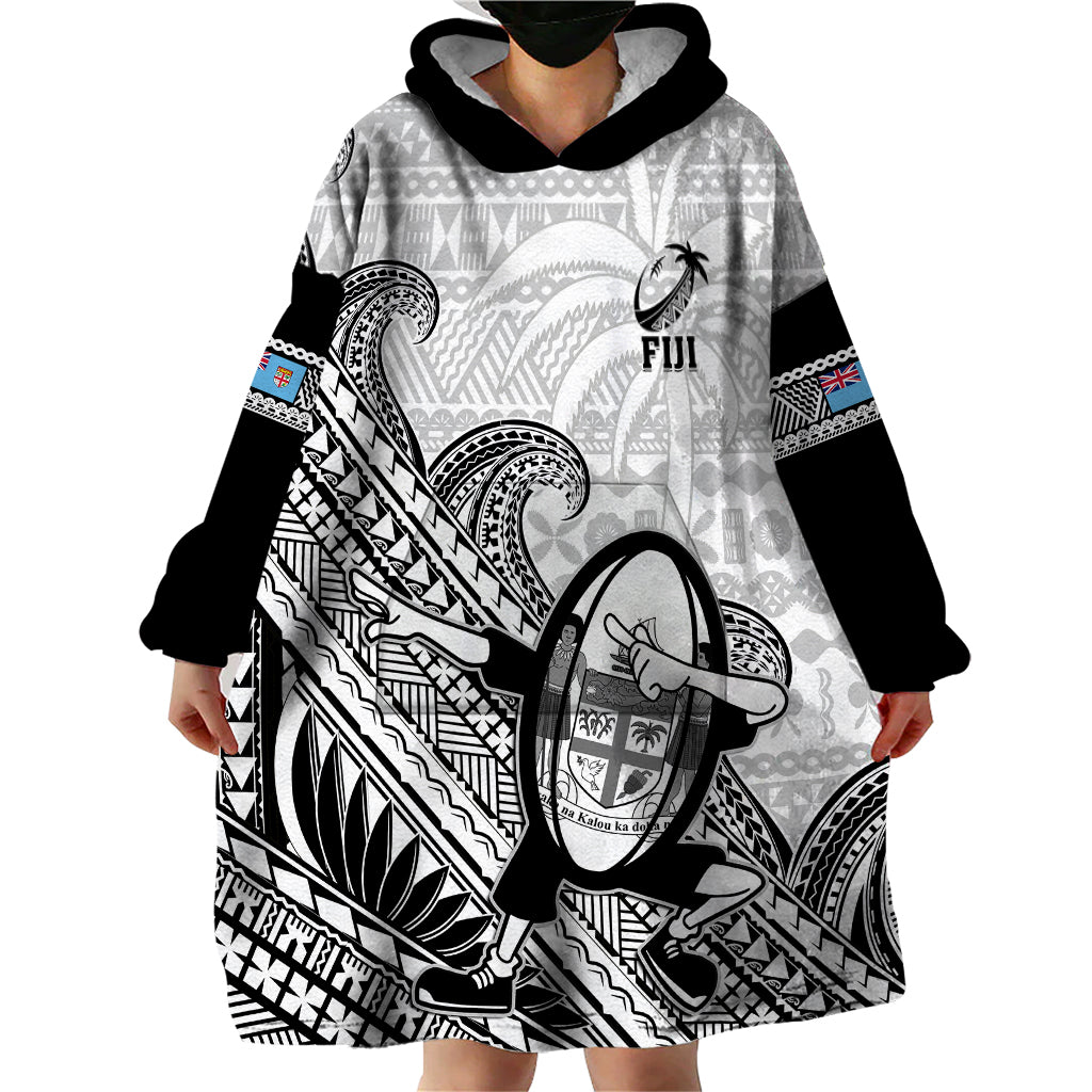 Fiji Tapa Rugby Wearable Blanket Hoodie Flying Fijian 2023 World Cup With Dabbing Ball - Wonder Print Shop