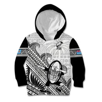 Custom Fiji Tapa Rugby Kid Hoodie Flying Fijian 2023 World Cup With Dabbing Ball - Wonder Print Shop