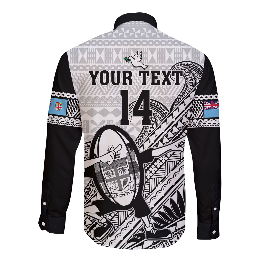 Custom Fiji Tapa Rugby Long Sleeve Button Shirt Flying Fijian 2023 World Cup With Dabbing Ball - Wonder Print Shop