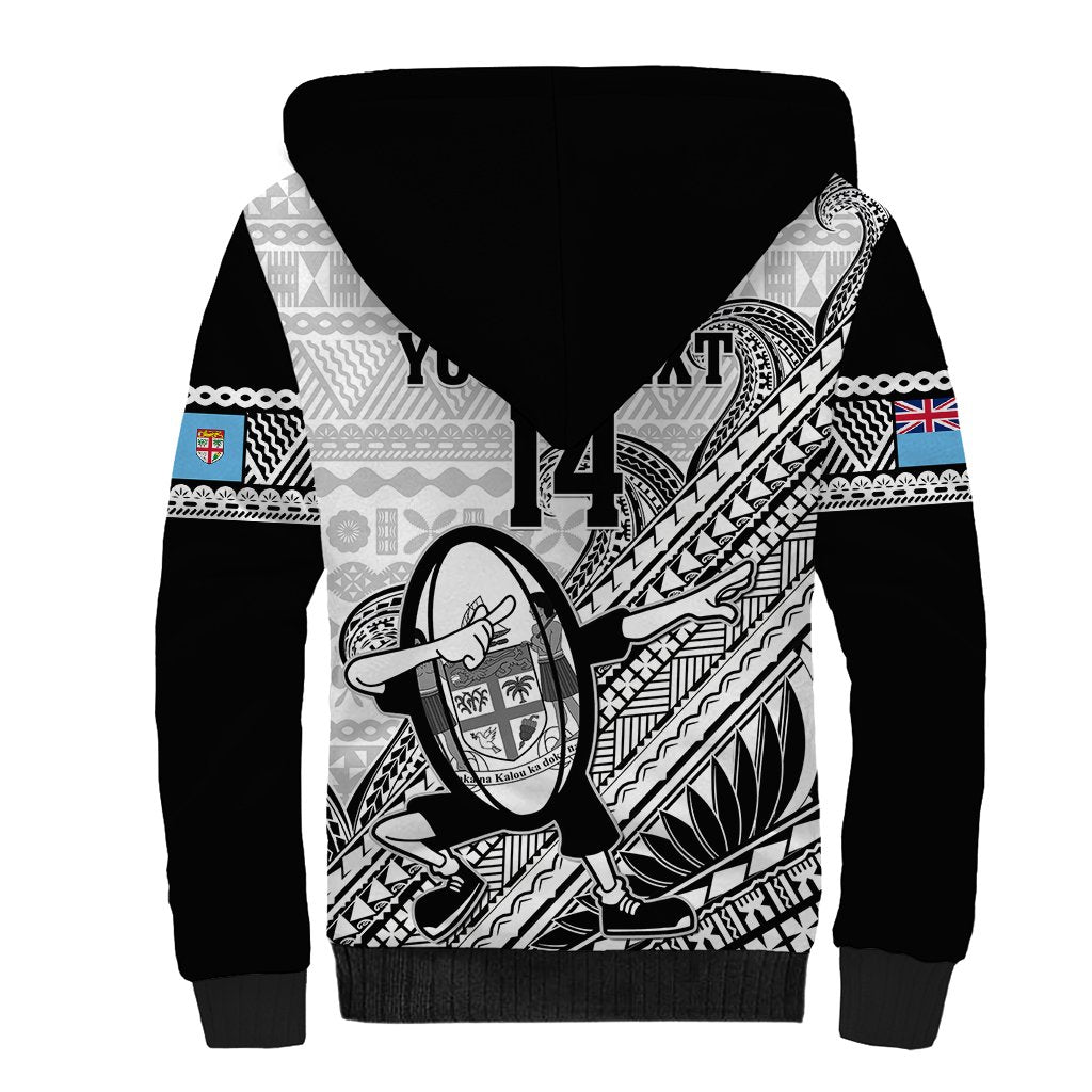 Custom Fiji Tapa Rugby Sherpa Hoodie Flying Fijian 2023 World Cup With Dabbing Ball - Wonder Print Shop
