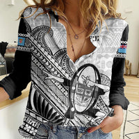 Custom Fiji Tapa Rugby Women Casual Shirt Flying Fijian 2023 World Cup With Dabbing Ball - Wonder Print Shop