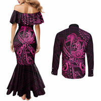 polynesia-breast-cancer-awareness-couples-matching-mermaid-dress-and-long-sleeve-button-shirts-no-one-fights-alone-pink-ribbon-with-butterfly