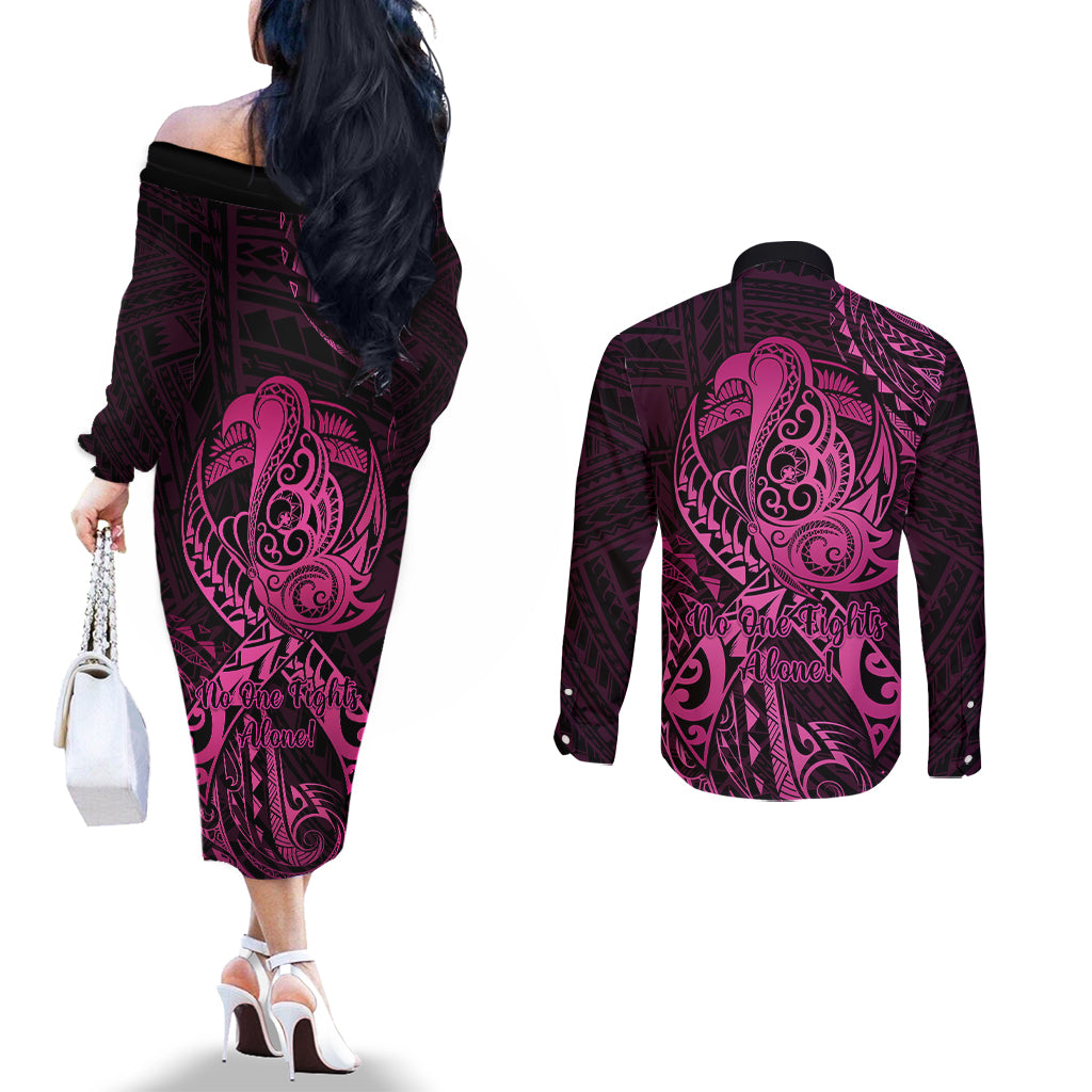 polynesia-breast-cancer-awareness-couples-matching-off-the-shoulder-long-sleeve-dress-and-long-sleeve-button-shirts-no-one-fights-alone-pink-ribbon-with-butterfly