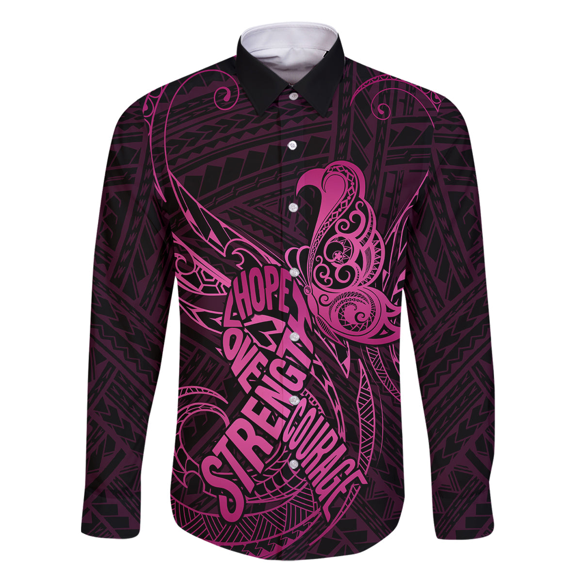 Polynesia Breast Cancer Awareness Family Matching Off Shoulder Maxi Dress and Hawaiian Shirt No One Fights Alone Pink Ribbon With Butterfly - Wonder Print Shop