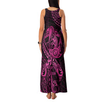 Polynesia Breast Cancer Awareness Family Matching Tank Maxi Dress and Hawaiian Shirt No One Fights Alone Pink Ribbon With Butterfly - Wonder Print Shop