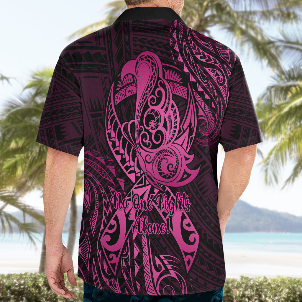 Polynesia Breast Cancer Awareness Hawaiian Shirt No One Fights Alone Pink Ribbon With Butterfly - Wonder Print Shop