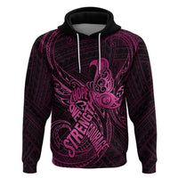 Polynesia Breast Cancer Awareness Hoodie No One Fights Alone Pink Ribbon With Butterfly - Wonder Print Shop