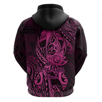 Polynesia Breast Cancer Awareness Hoodie No One Fights Alone Pink Ribbon With Butterfly - Wonder Print Shop