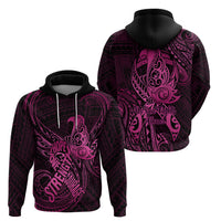 Polynesia Breast Cancer Awareness Hoodie No One Fights Alone Pink Ribbon With Butterfly - Wonder Print Shop