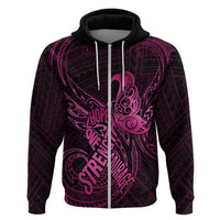Polynesia Breast Cancer Awareness Hoodie No One Fights Alone Pink Ribbon With Butterfly - Wonder Print Shop