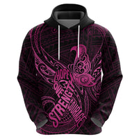 Polynesia Breast Cancer Awareness Hoodie No One Fights Alone Pink Ribbon With Butterfly - Wonder Print Shop