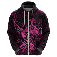 Polynesia Breast Cancer Awareness Hoodie No One Fights Alone Pink Ribbon With Butterfly - Wonder Print Shop