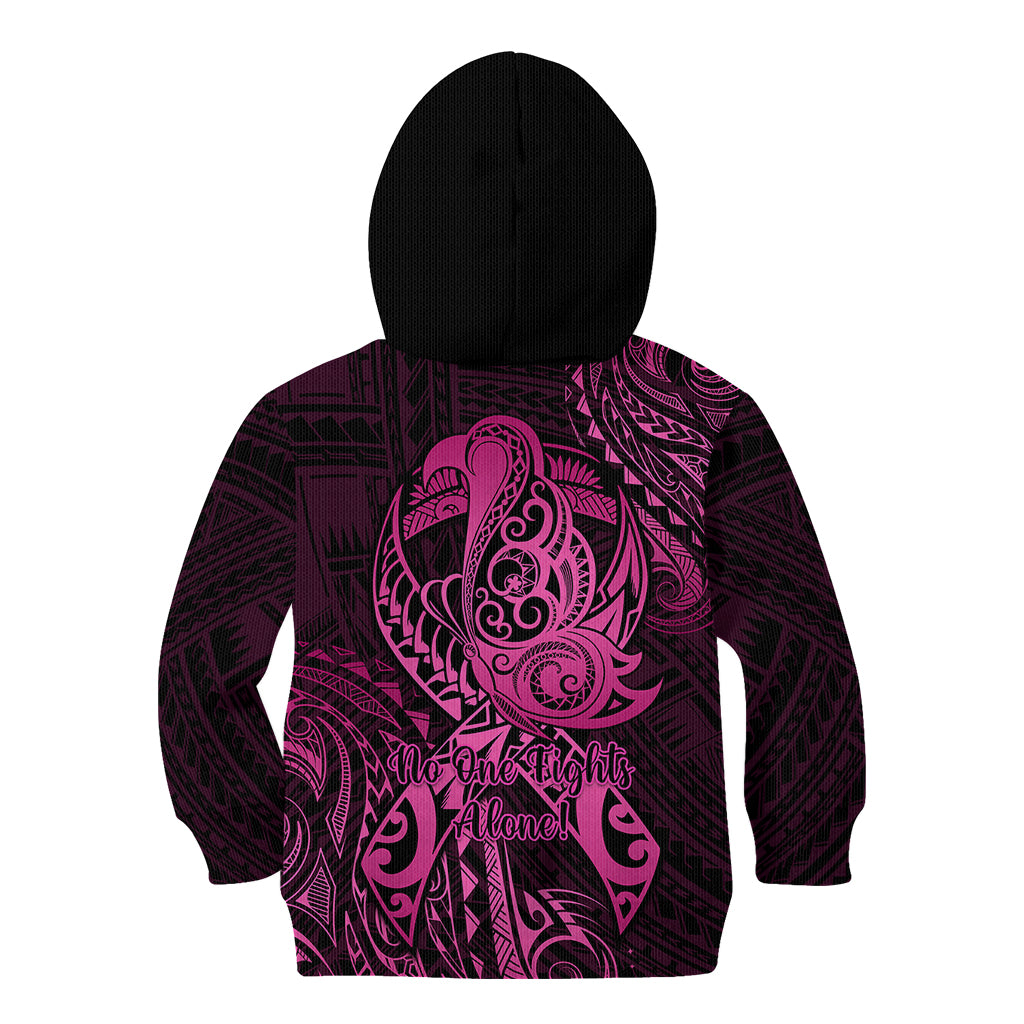 Polynesia Breast Cancer Awareness Kid Hoodie No One Fights Alone Pink Ribbon With Butterfly - Wonder Print Shop