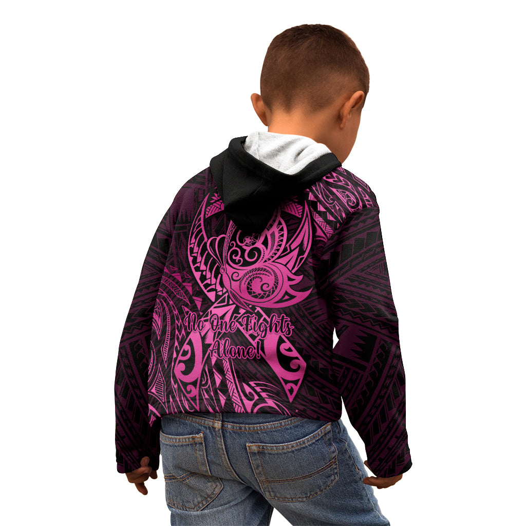 Polynesia Breast Cancer Awareness Kid Hoodie No One Fights Alone Pink Ribbon With Butterfly - Wonder Print Shop