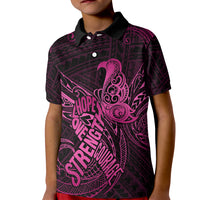 Polynesia Breast Cancer Awareness Kid Polo Shirt No One Fights Alone Pink Ribbon With Butterfly - Wonder Print Shop