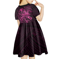 Polynesia Breast Cancer Awareness Kid Short Sleeve Dress No One Fights Alone Pink Ribbon With Butterfly - Wonder Print Shop