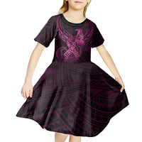 Polynesia Breast Cancer Awareness Kid Short Sleeve Dress No One Fights Alone Pink Ribbon With Butterfly - Wonder Print Shop