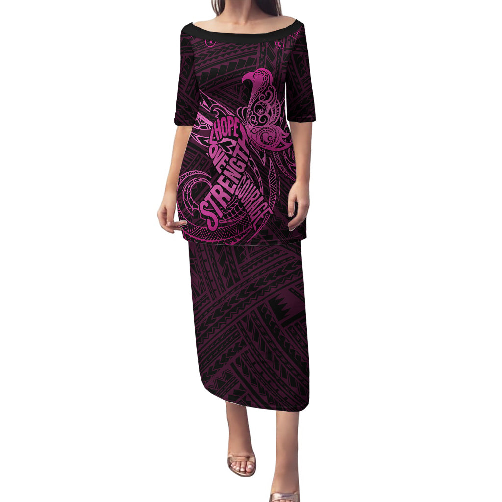 Polynesia Breast Cancer Awareness Puletasi No One Fights Alone Pink Ribbon With Butterfly - Wonder Print Shop