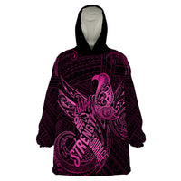 Polynesia Breast Cancer Awareness Wearable Blanket Hoodie No One Fights Alone Pink Ribbon With Butterfly - Wonder Print Shop