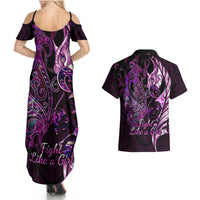 Personalised New Zealand Breast Cancer Couples Matching Summer Maxi Dress and Hawaiian Shirt Fight Like A Girl Pink Manaia Fern With Paua Shell - Wonder Print Shop