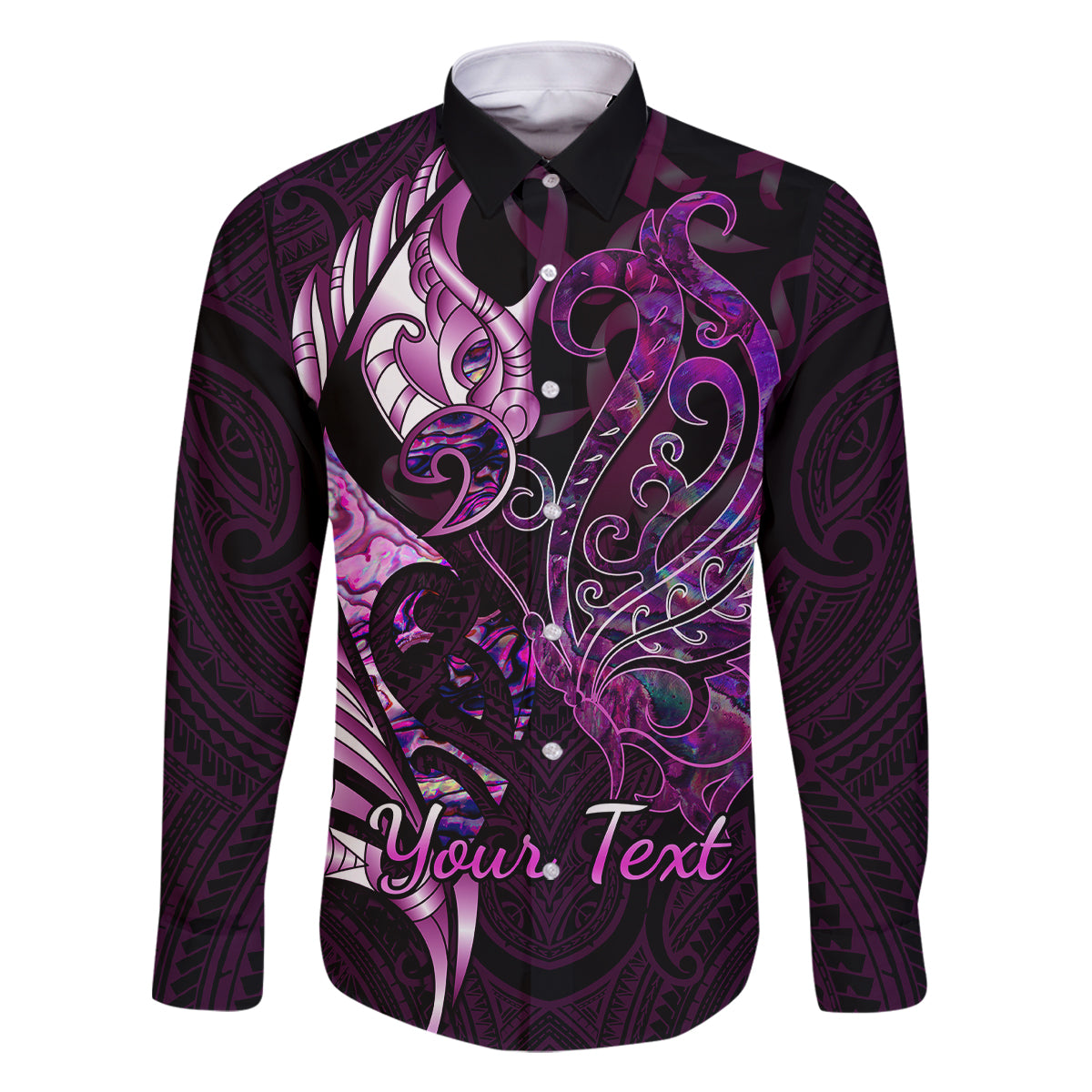 Personalised New Zealand Breast Cancer Family Matching Long Sleeve Bodycon Dress and Hawaiian Shirt Fight Like A Girl Pink Manaia Fern With Paua Shell - Wonder Print Shop