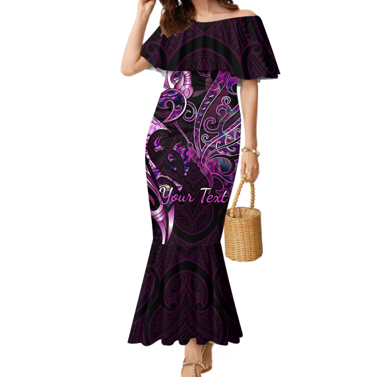 Personalised New Zealand Breast Cancer Family Matching Mermaid Dress and Hawaiian Shirt Fight Like A Girl Pink Manaia Fern With Paua Shell - Wonder Print Shop