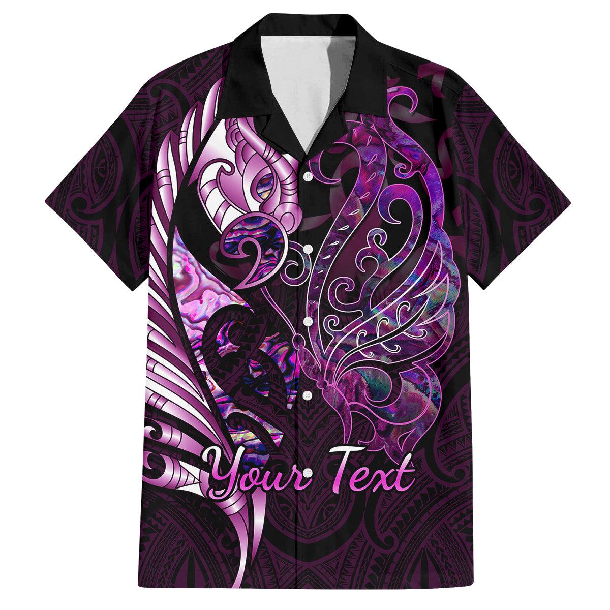 Personalised New Zealand Breast Cancer Family Matching Off Shoulder Long Sleeve Dress and Hawaiian Shirt Fight Like A Girl Pink Manaia Fern With Paua Shell - Wonder Print Shop