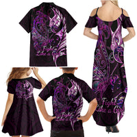 Personalised New Zealand Breast Cancer Family Matching Summer Maxi Dress and Hawaiian Shirt Fight Like A Girl Pink Manaia Fern With Paua Shell - Wonder Print Shop