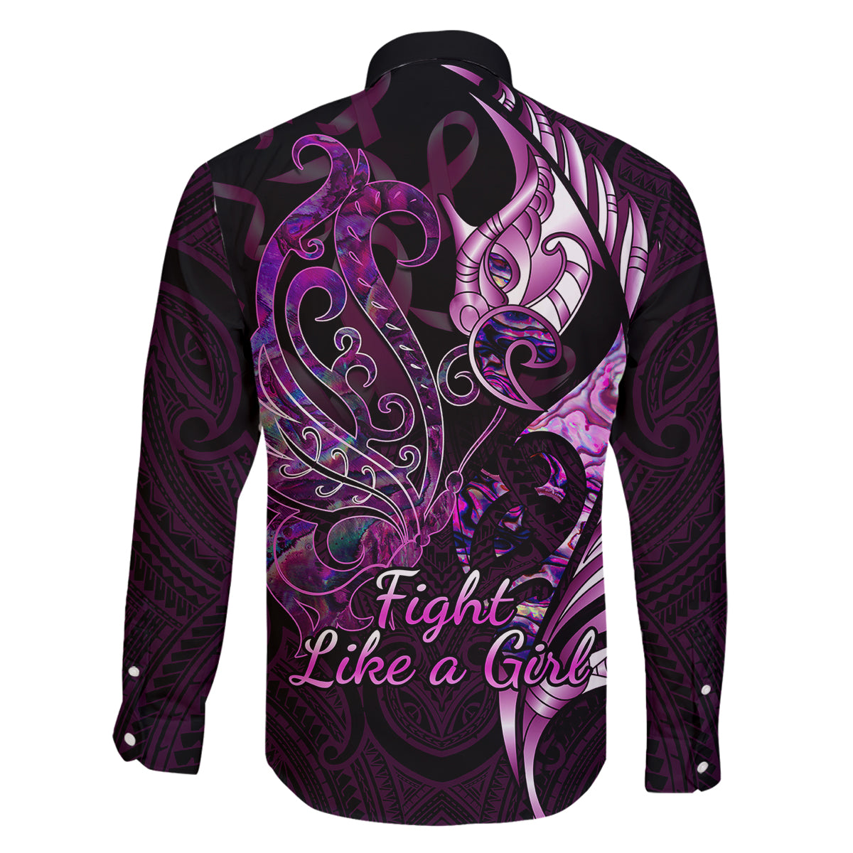 Personalised New Zealand Breast Cancer Family Matching Tank Maxi Dress and Hawaiian Shirt Fight Like A Girl Pink Manaia Fern With Paua Shell - Wonder Print Shop