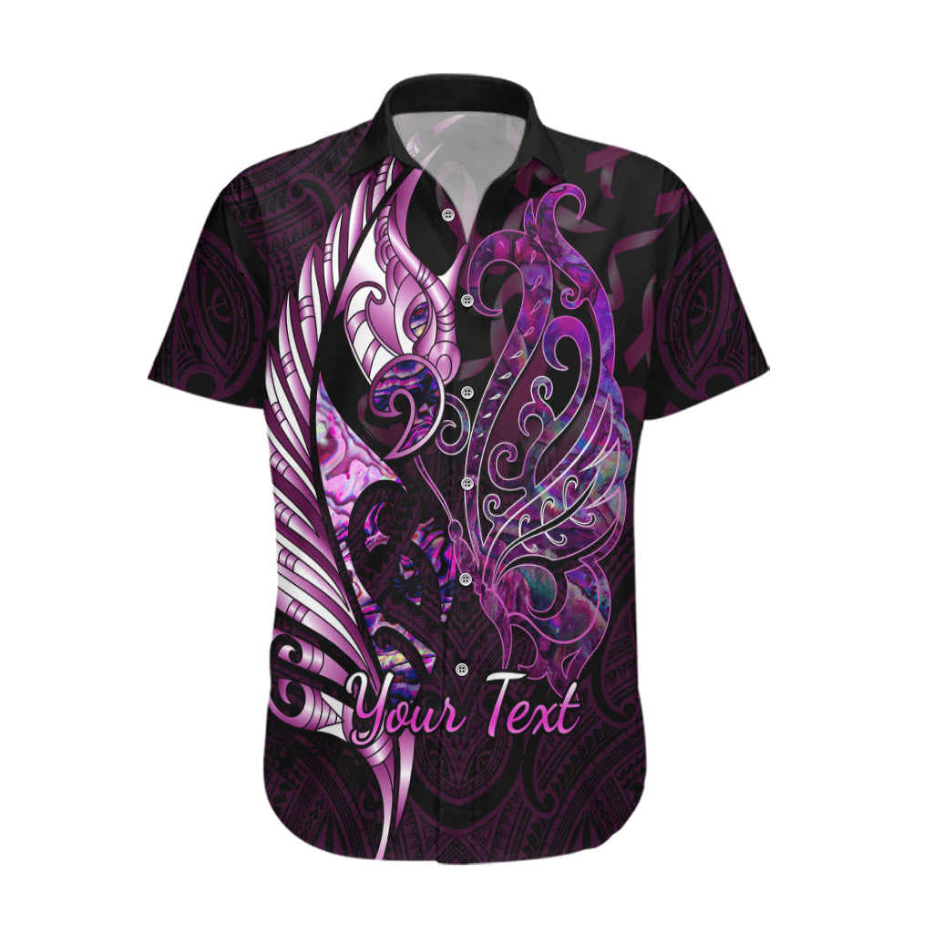 Personalised New Zealand Breast Cancer Hawaiian Shirt Fight Like A Girl Pink Manaia Fern With Paua Shell - Wonder Print Shop