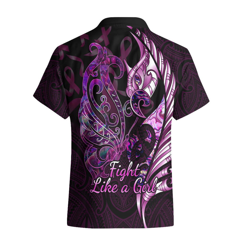 Personalised New Zealand Breast Cancer Hawaiian Shirt Fight Like A Girl Pink Manaia Fern With Paua Shell - Wonder Print Shop