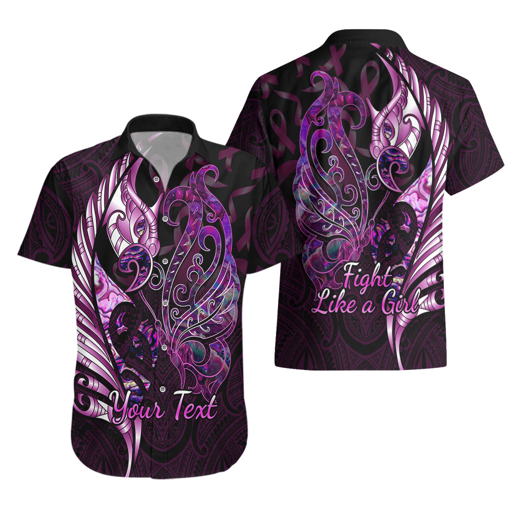 Personalised New Zealand Breast Cancer Hawaiian Shirt Fight Like A Girl Pink Manaia Fern With Paua Shell - Wonder Print Shop
