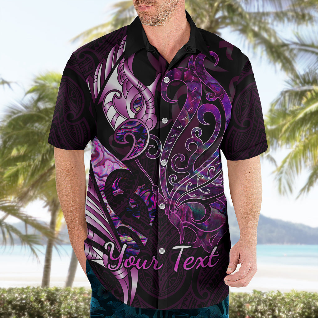 Personalised New Zealand Breast Cancer Hawaiian Shirt Fight Like A Girl Pink Manaia Fern With Paua Shell - Wonder Print Shop