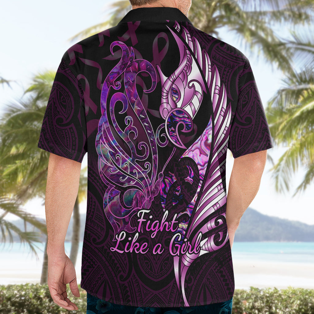 Personalised New Zealand Breast Cancer Hawaiian Shirt Fight Like A Girl Pink Manaia Fern With Paua Shell - Wonder Print Shop