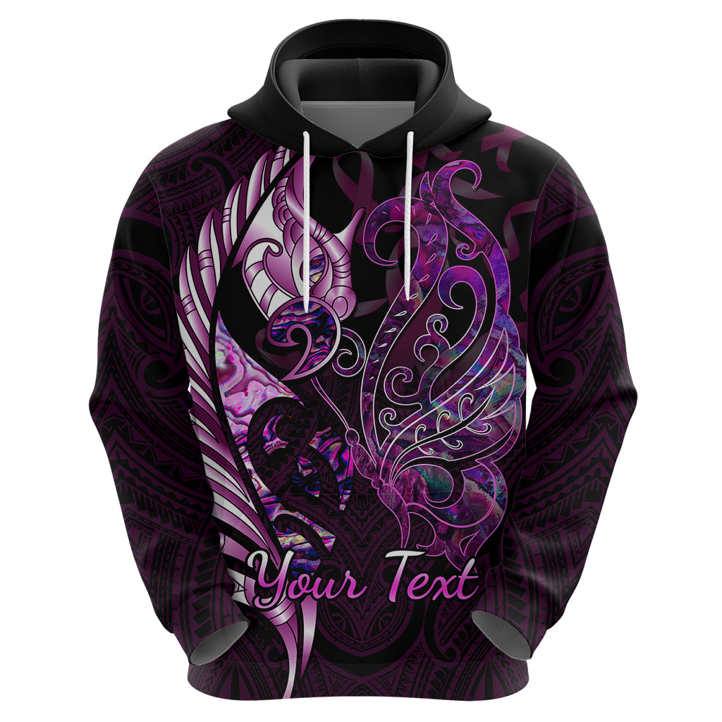 Personalised New Zealand Breast Cancer Hoodie Fight Like A Girl Pink Manaia Fern With Paua Shell - Wonder Print Shop