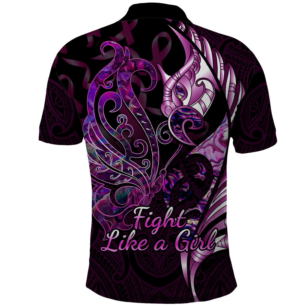 Personalised New Zealand Breast Cancer Polo Shirt Fight Like A Girl Pink Manaia Fern With Paua Shell - Wonder Print Shop
