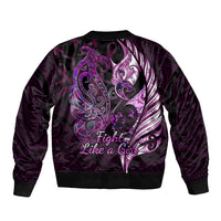 Personalised New Zealand Breast Cancer Sleeve Zip Bomber Jacket Fight Like A Girl Pink Manaia Fern With Paua Shell - Wonder Print Shop