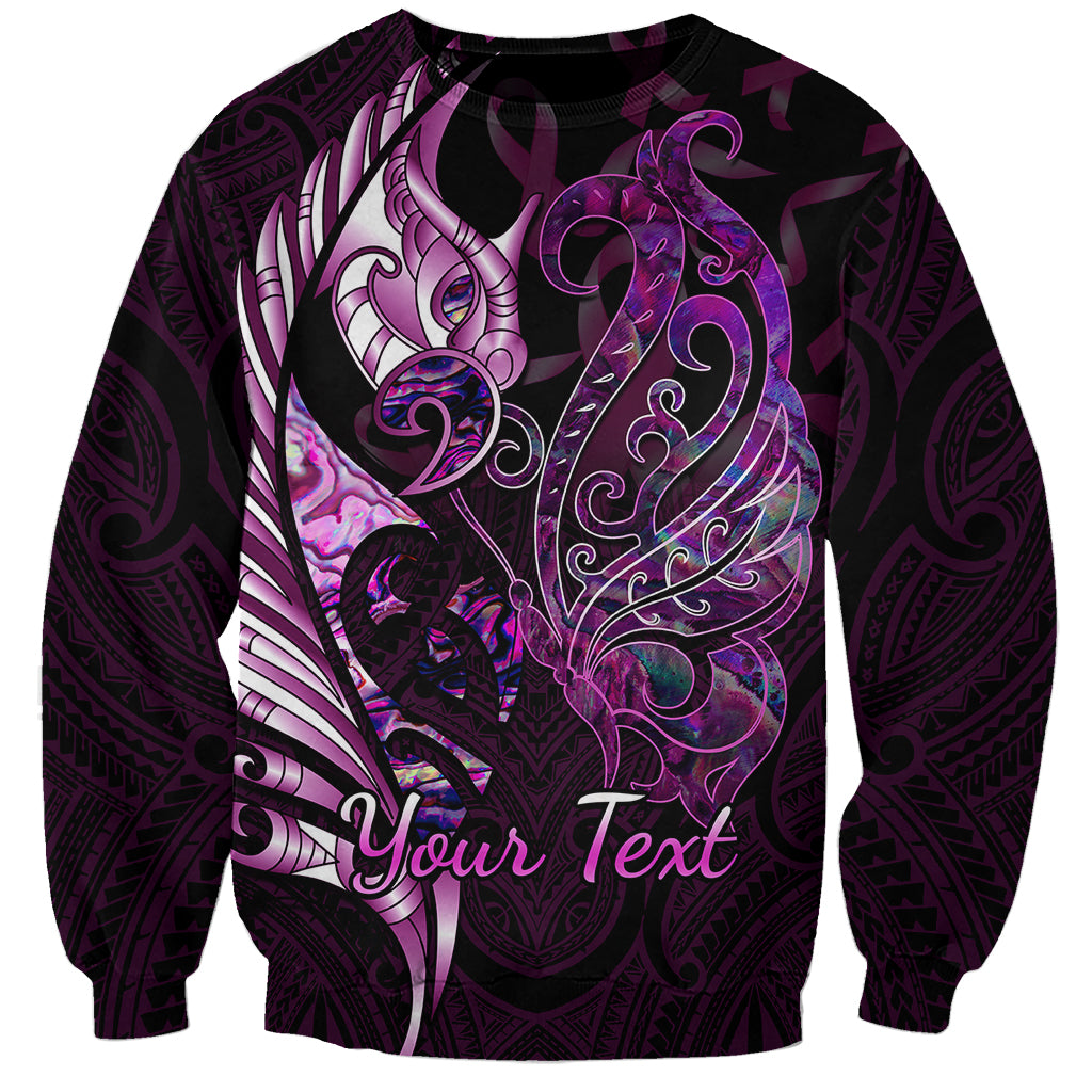 Personalised New Zealand Breast Cancer Sweatshirt Fight Like A Girl Pink Manaia Fern With Paua Shell - Wonder Print Shop
